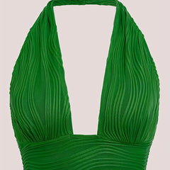 Y2K Textured Crop Halter Top Sexy V Neck Backless Halter Top