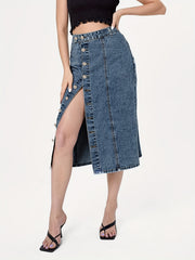 High Waist Button Fly Denim Skirt