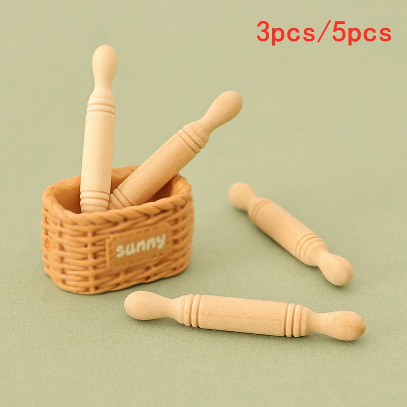 Dollhouse Wooden Rolling Pins Beige Texture for Kitchen Scene Model
