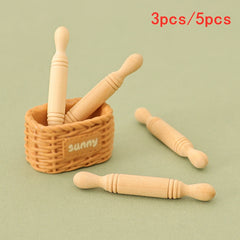 Dollhouse Wooden Rolling Pins Beige Texture for Kitchen Scene Model