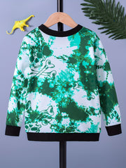 Boys Tie Dye Dinosaur Print Sweatshirt Crew Neck Top