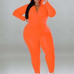  Solid Hoodie & Leggings Set Women's Plus High Stretch Casual 2pcs Set