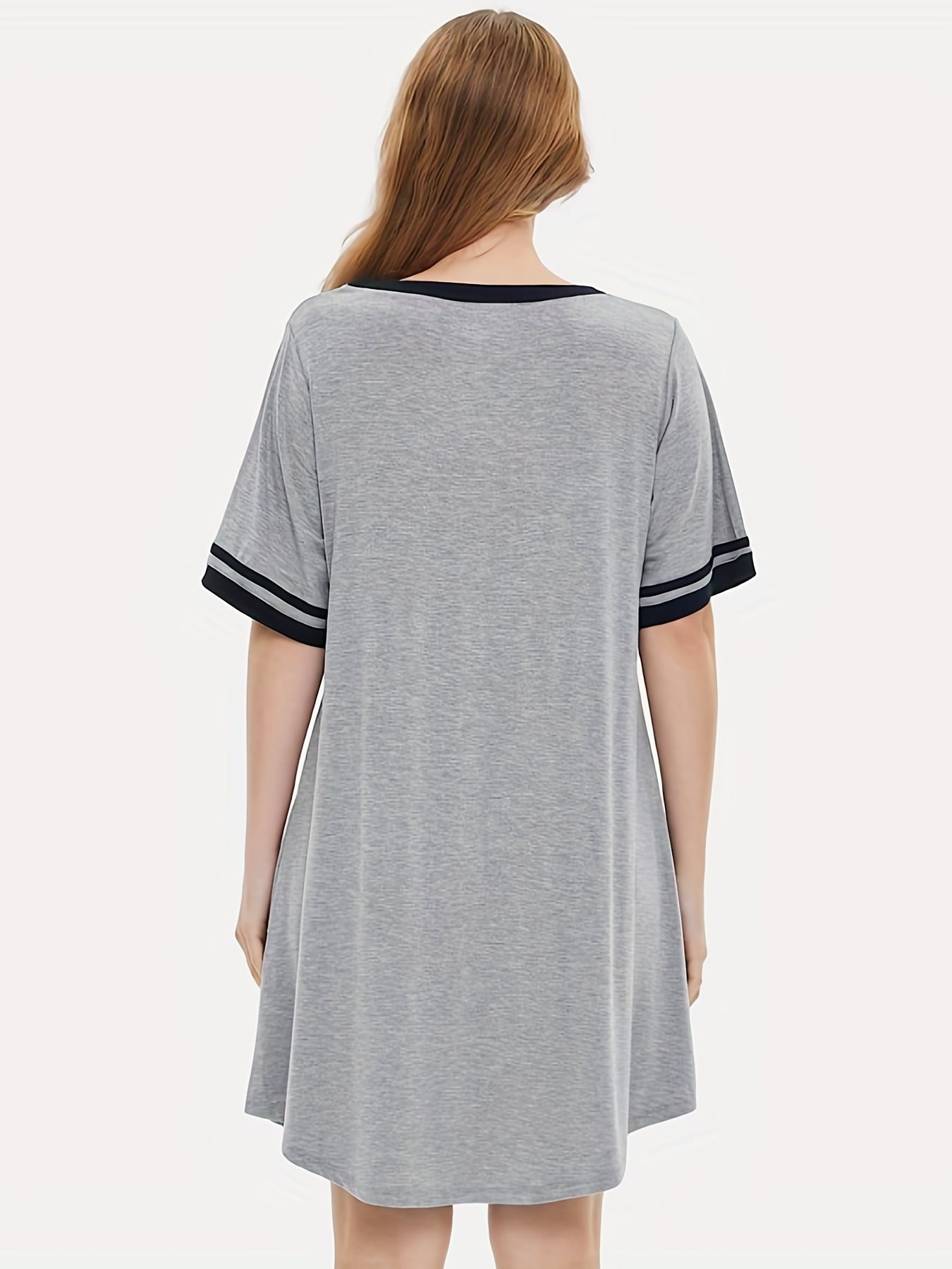  Colorblock Stripe Print V Neck Short Sleeve Dress