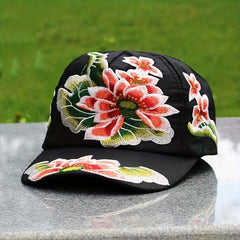 Lotus Embroidery Boho Baseball Cap Cotton Sun Hat