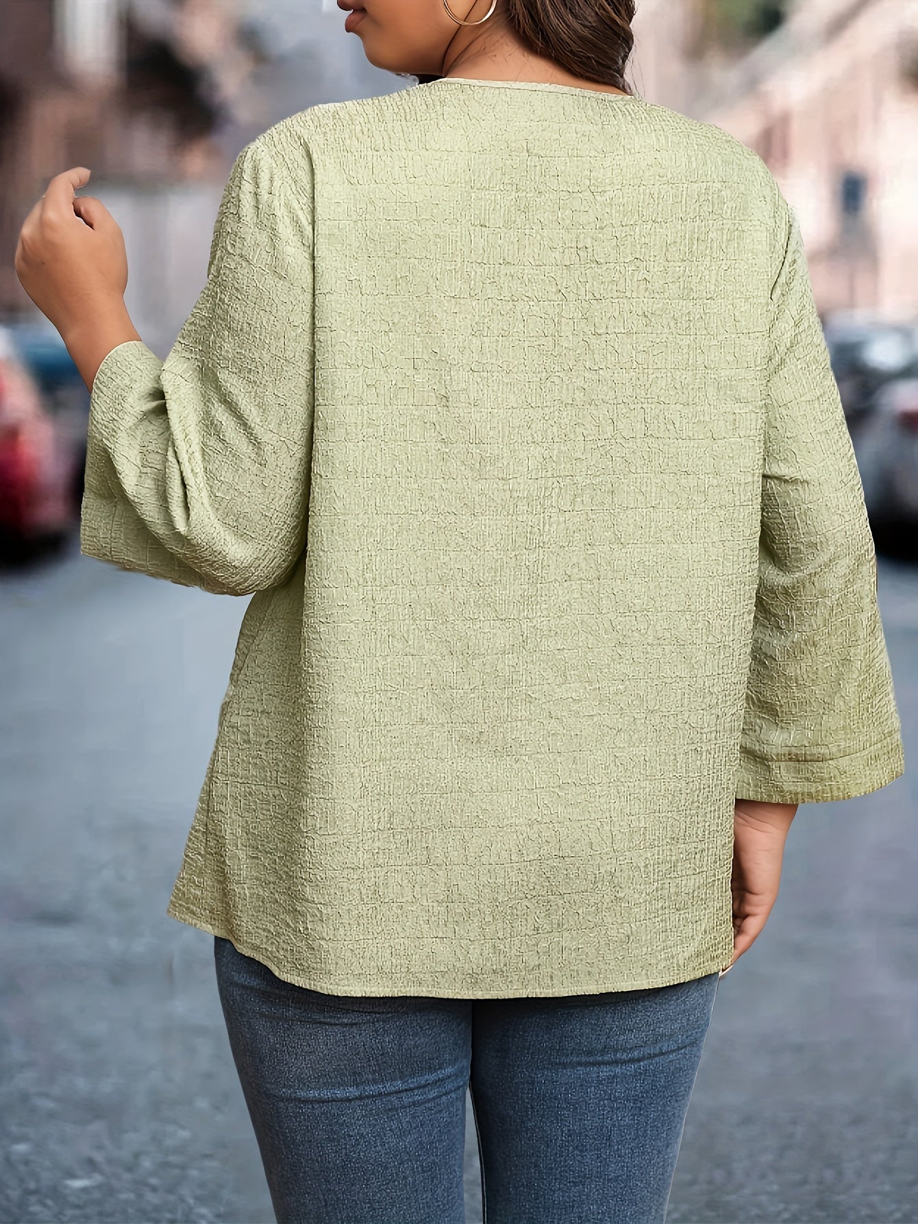  Jacquard Button Up Long Sleeve Blouse