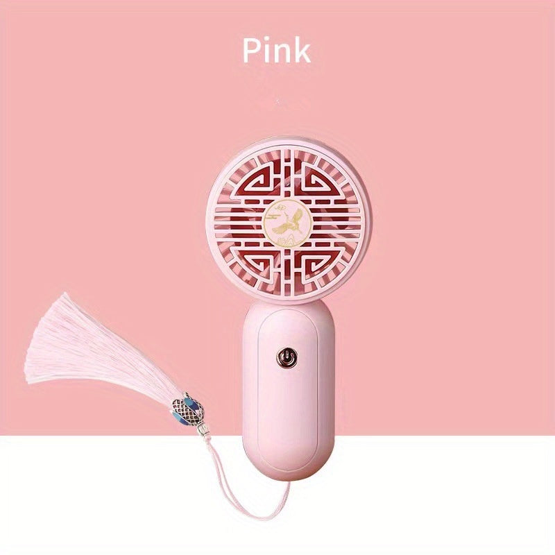 Chinese Style Mini Fan Handheld Fan USB Rechargeable Tassel Portable Fan