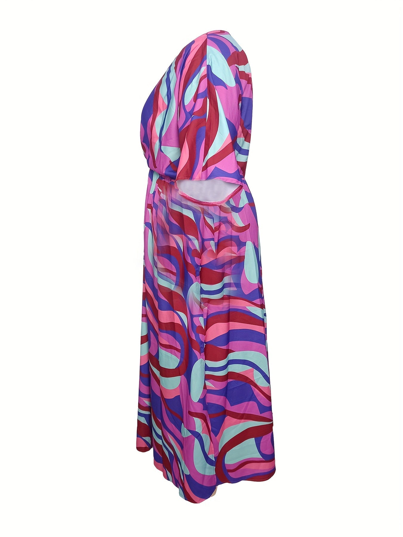  Boho Dress Women's Plus Stripe Print Batwing Sleeve Maxi Dress