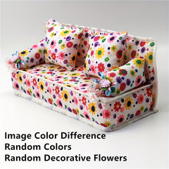 Dollhouse Furniture Flower Cloth Sofa with 2 Cushions