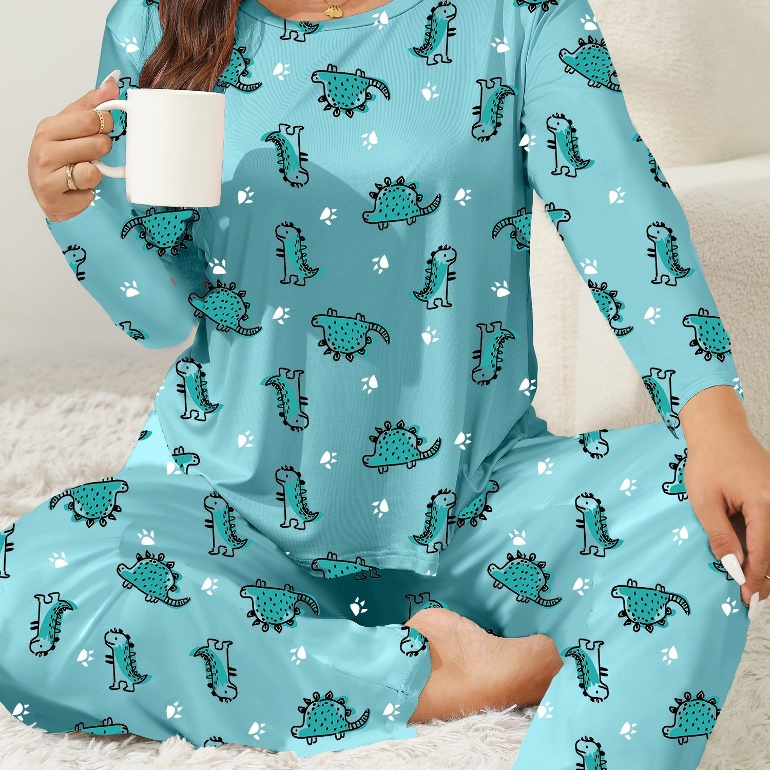  Dino & Paw Print Long Sleeve Pajama Set