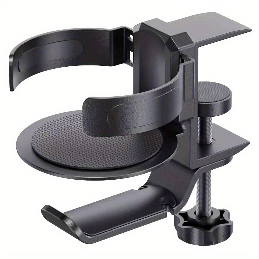 360 Rotation Under Desk Cup & Headphone Holder Telescoping Aluminum Stand Hook