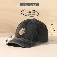 Sunflower Print Washed Baseball Cap Vintage Distressed Dad Hats
