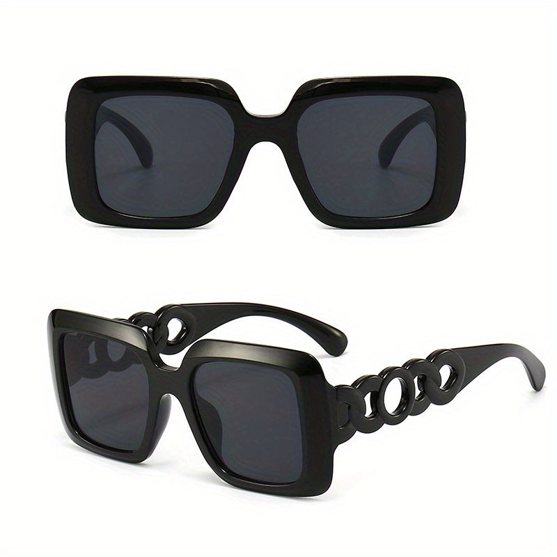 Square Frame Sunglasses Casual Photo Prop Glasses Chain UV400