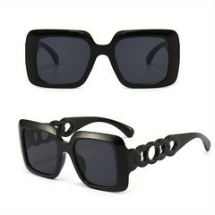 Square Frame Sunglasses Casual Photo Prop Glasses Chain UV400
