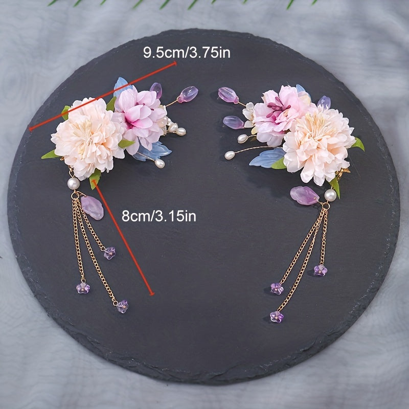 Chinese Style Flower Headpiece with Beaded Pendant Hair Accessories