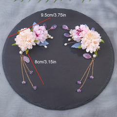 Chinese Style Flower Headpiece with Beaded Pendant Hair Accessories