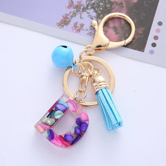 Tassel Bell Keychain Multicolor Resin A Initials Alphabet Bag Charm Women Key