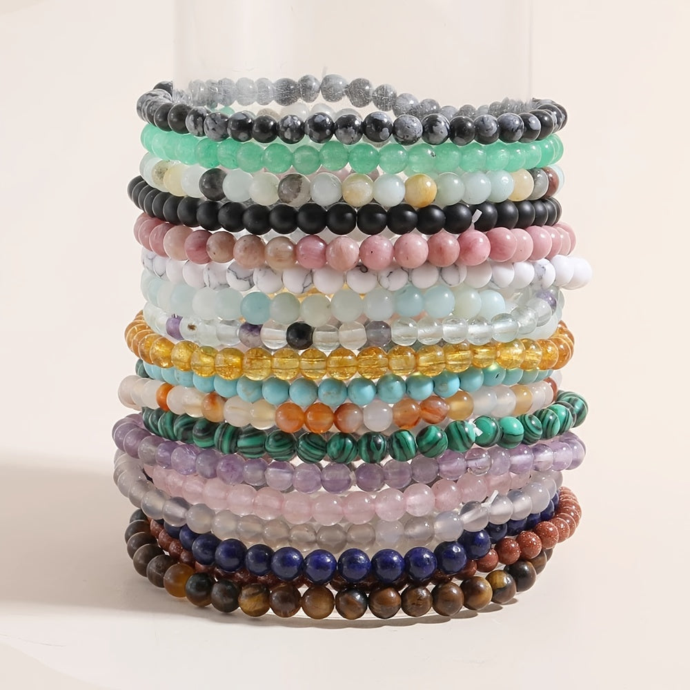 4mm Natural Stone Energy Bracelet Stackable Yoga Healing Beaded Bracelet Gift