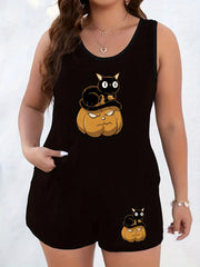  Halloween Loungewear Set Ghost Pumpkin Skull Print Tank