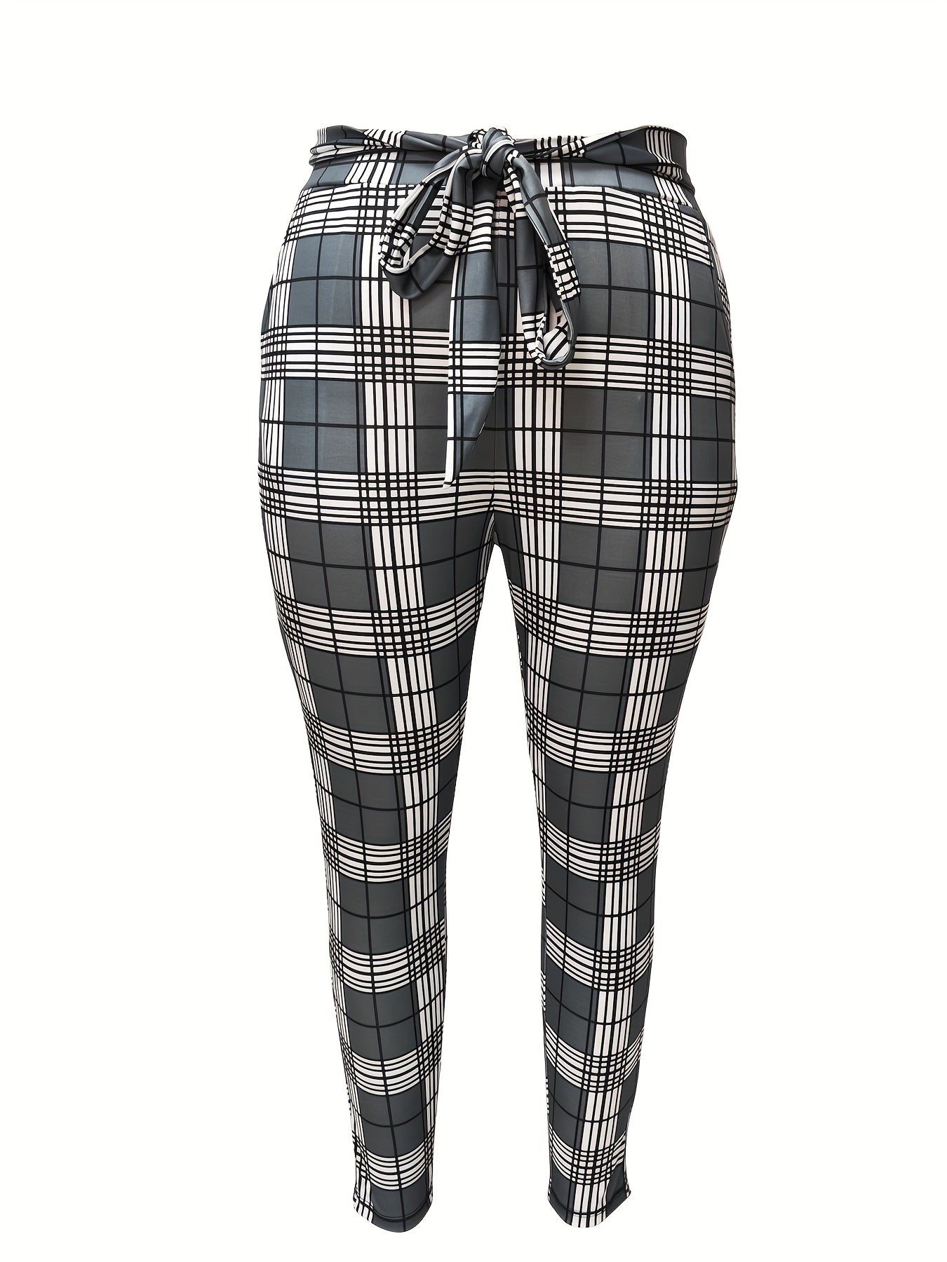  Grid Print Knot Front High Rise Leggings