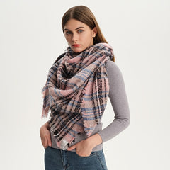 Womens Plaid Blanket Scarf Tassel Cashmere Shawl