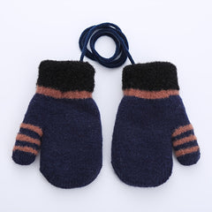 Kids Striped Knit Gloves Double Layer Warm Mittens
