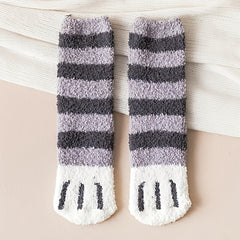 4 Pairs Cat Claw Print Socks Comfy & Fuzzy Warm Socks Women's Stockings