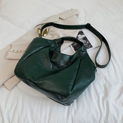 Green Women Shopper Tote Large Capacity Soft Leather Messenger Handbag