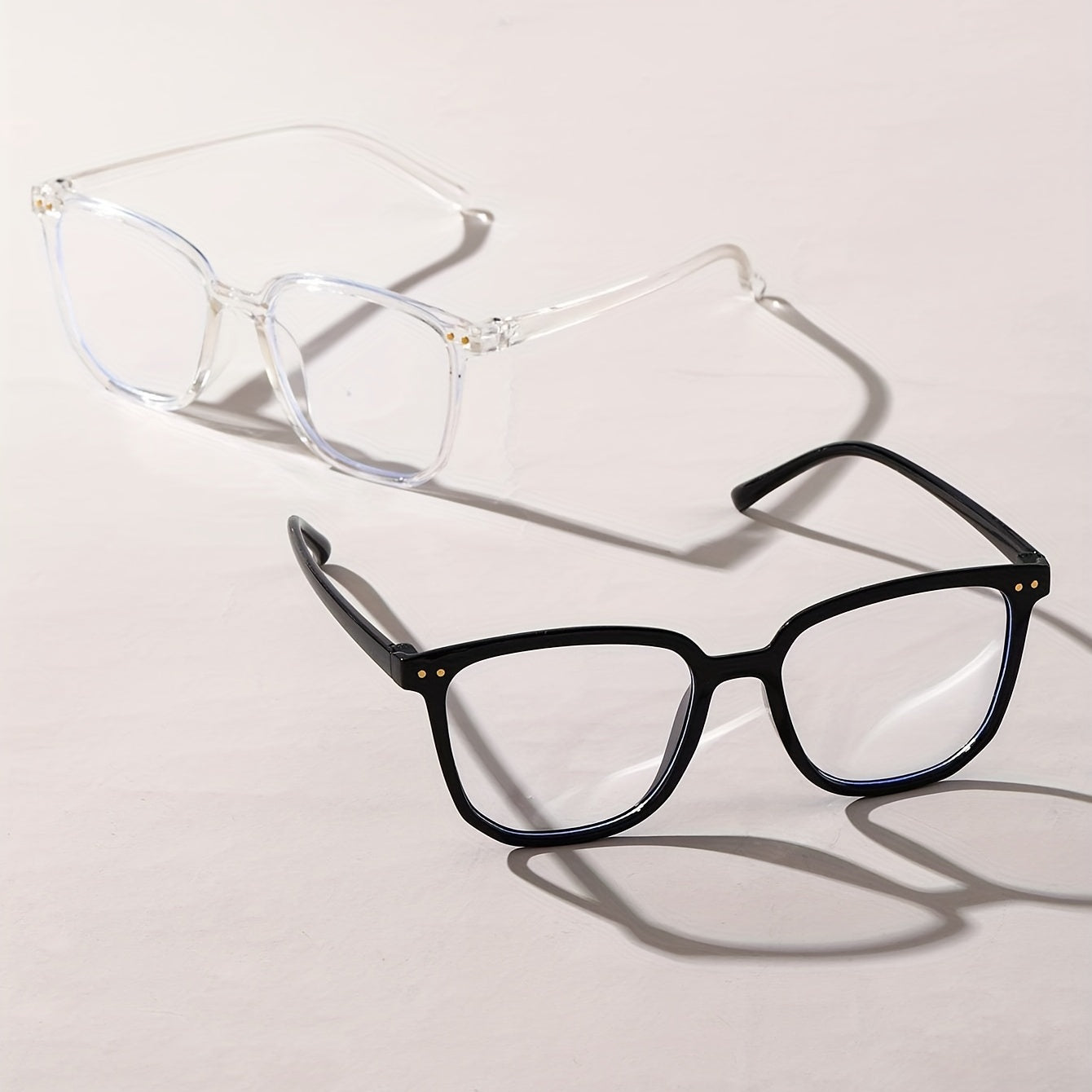 2pcs Clear Lens Cat Eye Glasses Rivet Decor