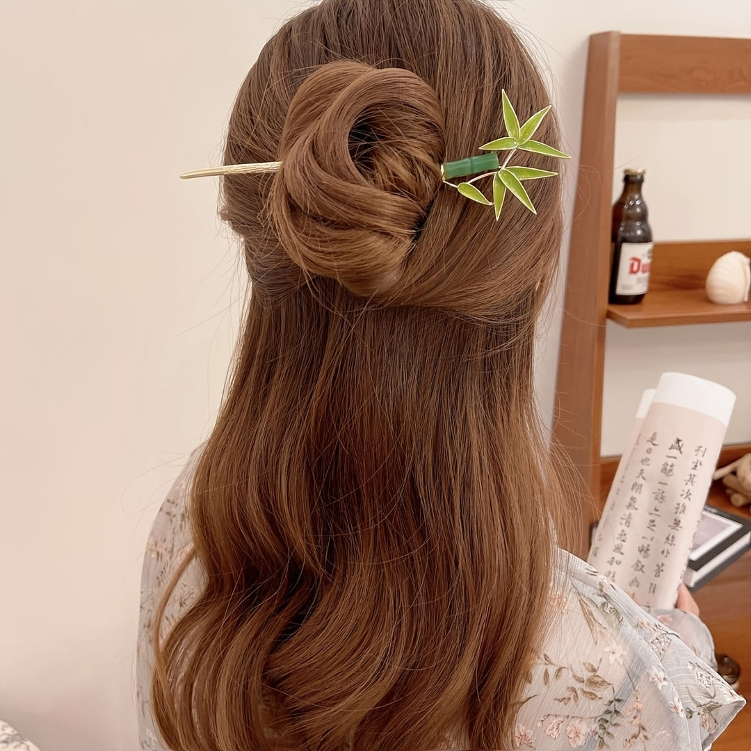 Bamboo Leaves Hairpin Chinese Style Alloy Hair Pin Vintage Cheongsam Accessories