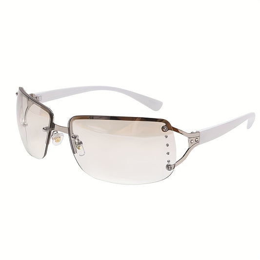 Y2K Rimless Sunglasses Rhinestone Gradient Metal Glasses UV400