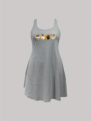  Halloween Cat Print Nightdress Women's Tank Sleep Dress