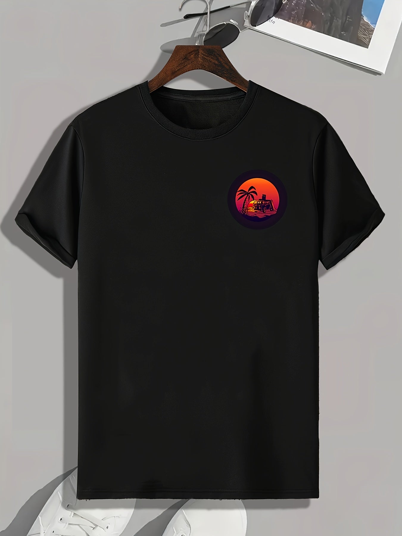 Summer Sunset Pattern Print Men's Comfy Sports T shirt Graphic Tee