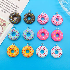 12pcs 3D Resin Donut Pendant For DIY Jewelry Making