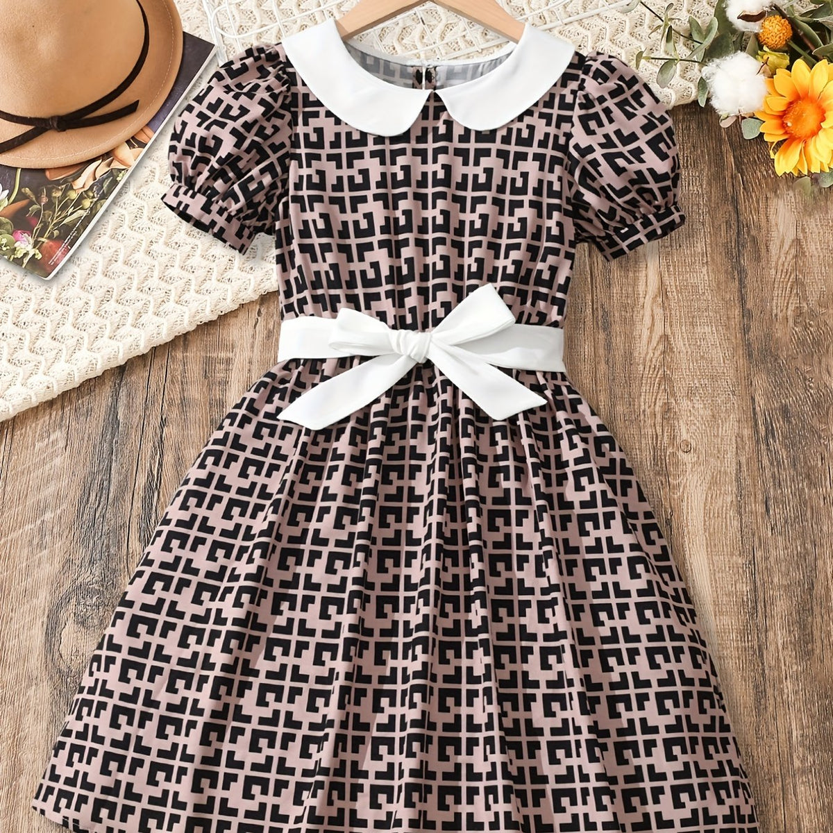 Girl's Plaid Print Tunic Dress Kids Party Dress