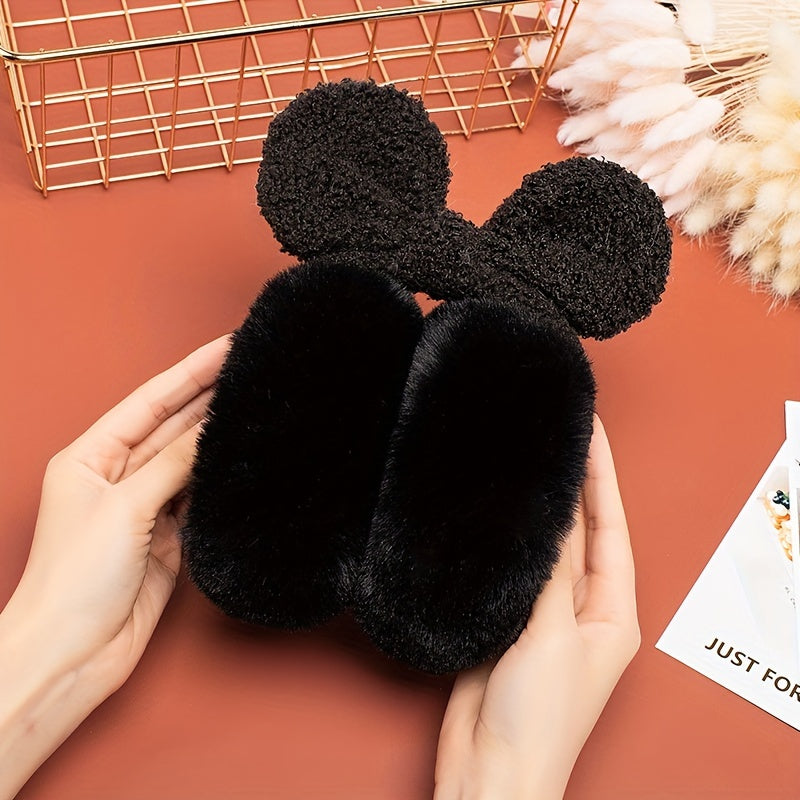 Women's Plush Teddy Bear Ear Warmers Soft Pink Cold Weather