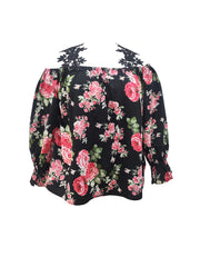  Floral Print Cold Shoulder Flounce Sleeve Top