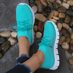 Women's Lace Up Knit Weaving Sneakers Breathable Mesh Running Shoes