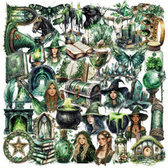 50pcs Transparent Forest Witch Cartoon Decals Vinyl Stickers Mystical Art