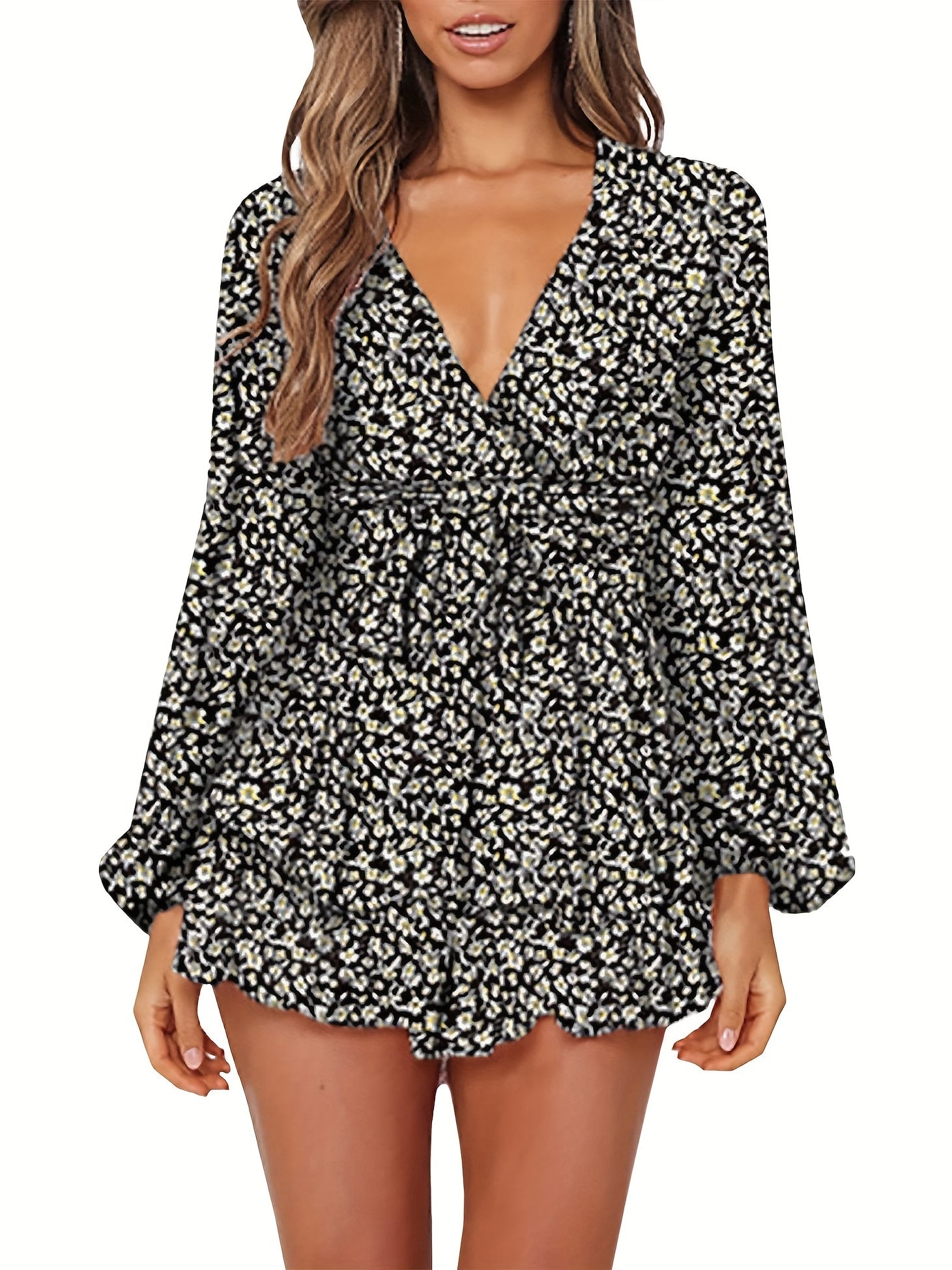 Ruffle Layered Romper Long Sleeve Jumpsuit