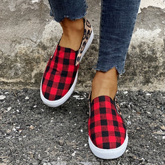 Leopard Print & Plaid Loafers Slip On Canvas Shoes
