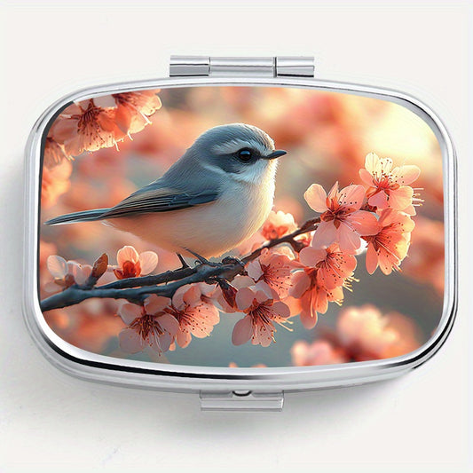 Compact 2 Compartment Pill Organizer with Bird Print