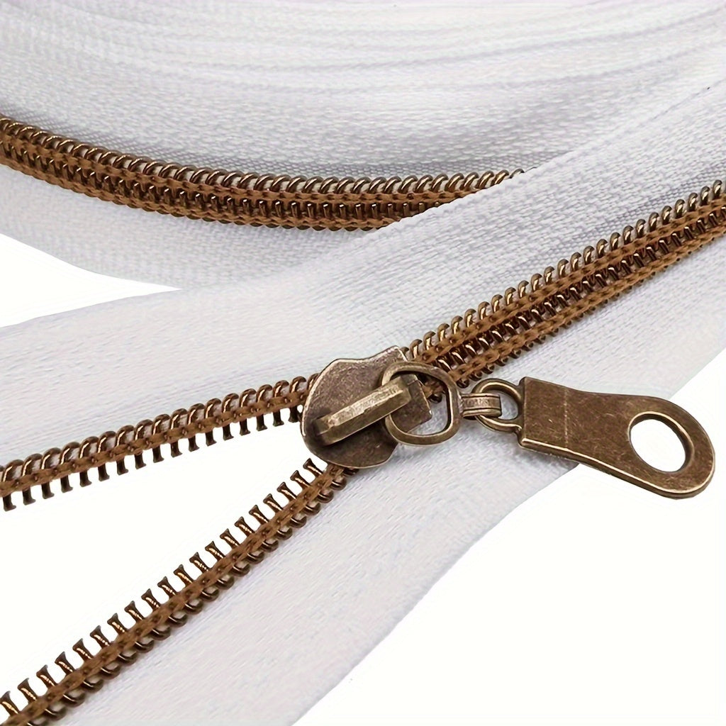 4.57m Antique Brass Nylon Coil Zippers By the Yard with Pulls