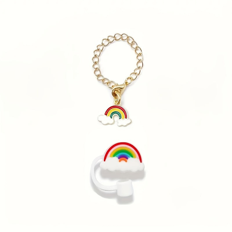 2pcs Daisy Rainbow Chain Charm And Straw Tip Cover Set For Tumbler Water Cup