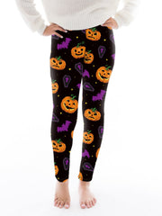  Halloween Leggings All-Over Pumpkin & Bat Print High Rise Leggings