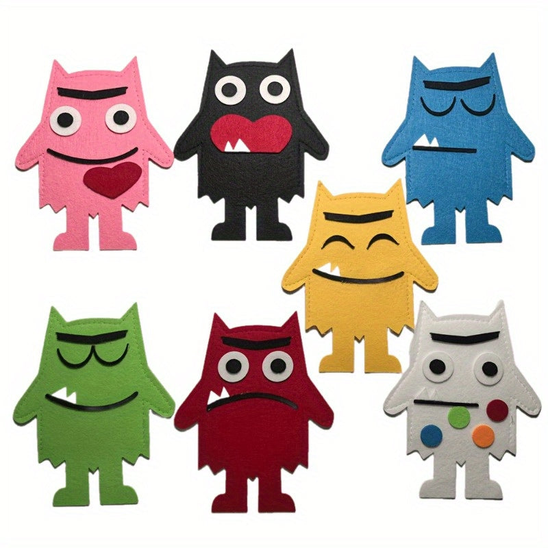 7pc Emotional Monster Hand Puppets Set for Storytelling with Emotion Props