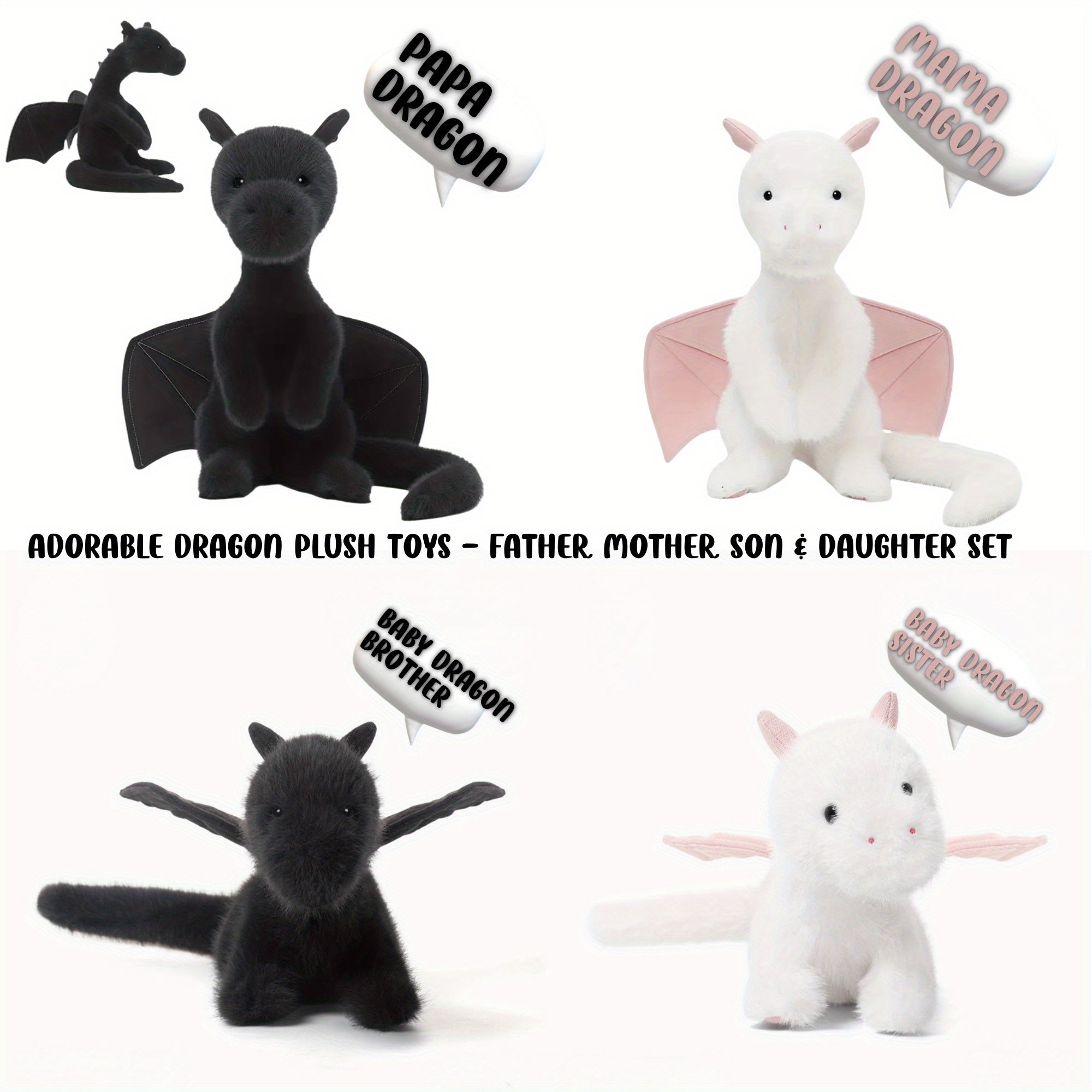Family Interactive Dragon Plush Set 4 Unique Designs Soft & Safe for Role Play