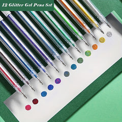 12 Pack Glitter Gel Pens 1.0mm Point for Coloring Art Journaling