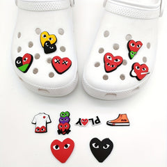 12pcs Red Heart Shaped Hole Shoes Buckle Decorative Charms