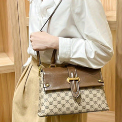 Vintage Geometric Print Crossbody Bag Light Brown