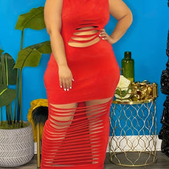  Sexy Dress Women's Plus Solid Cut Out Maxi Dress